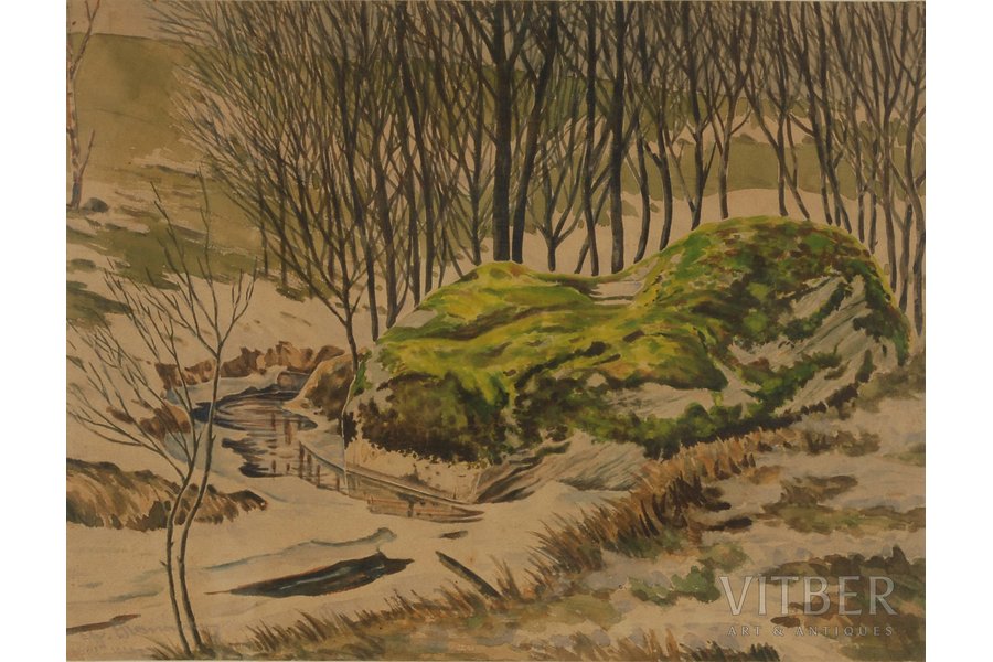 Dīcmanis Gvido (1895 - 1973), Lielais akmens, 1925 g., papīrs, akvarelis, 31 x 38 cm